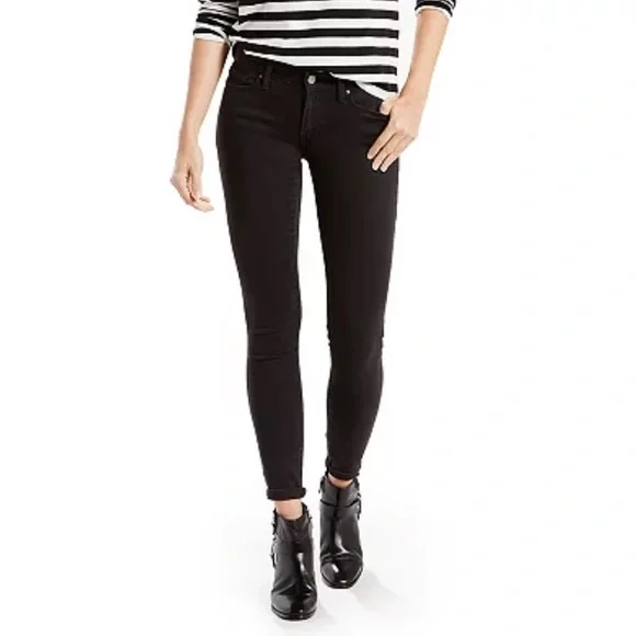 (27) Levi’s 711 Skinny Mid-Rise Jeans Black Distressed Midrise Slim Fit - Picture 1 of 12